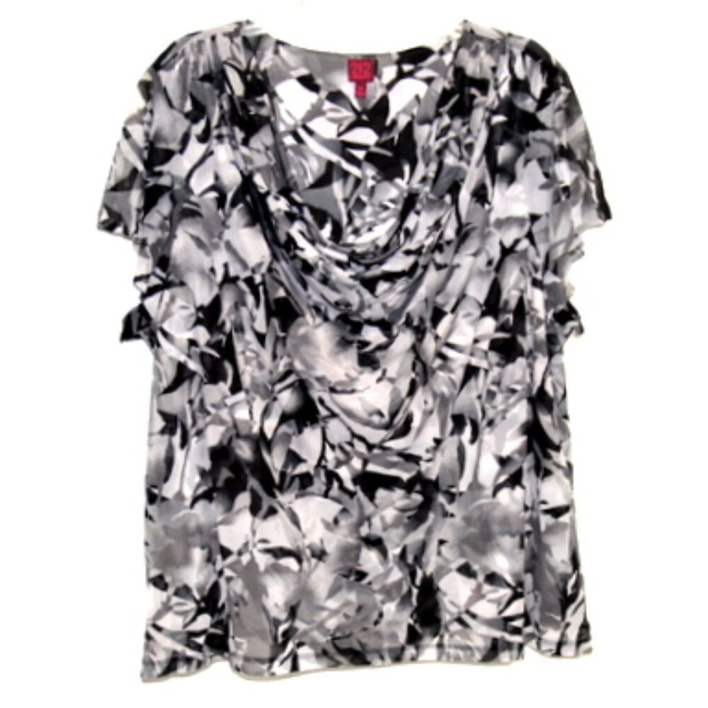 212 Collection Women's Black & Gray Floral Cap Sleeve Cowl Neck Top – Size: 3X